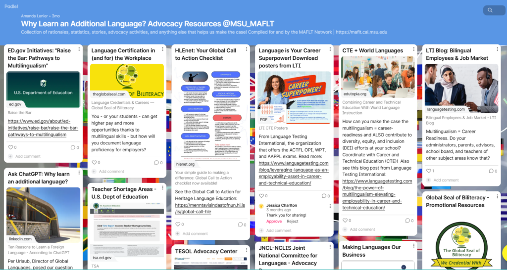 Advocacy - Why Learn? Padlet screenshot