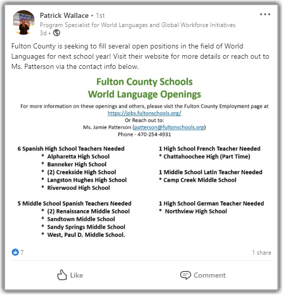 Read more about the article Job Openings: World Language Teachers in Georgia