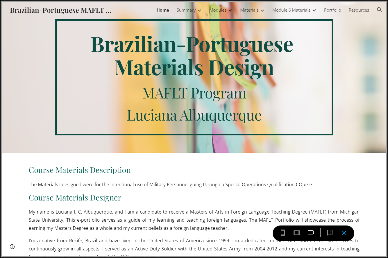 Home page of Luciana's site for teaching Brazilian Portuguese