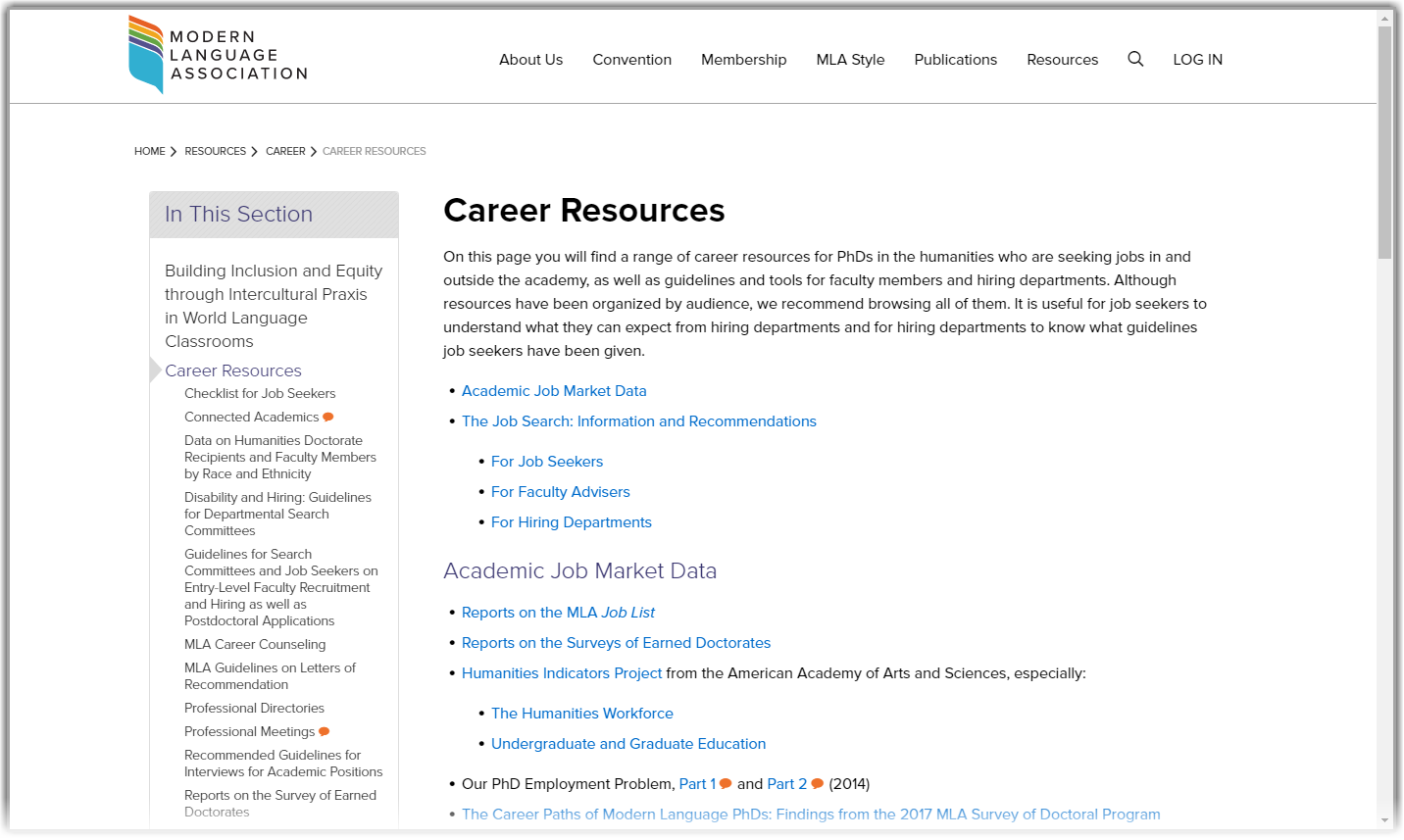 Modern Language Association Career Resources